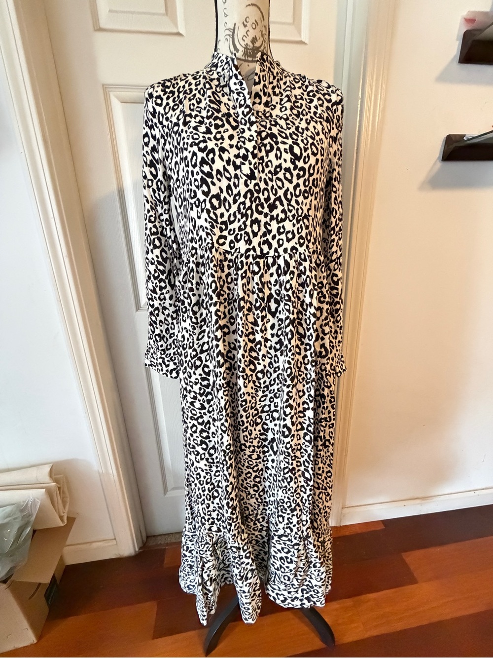 Anthropologie Black and White Leopard Print Dress